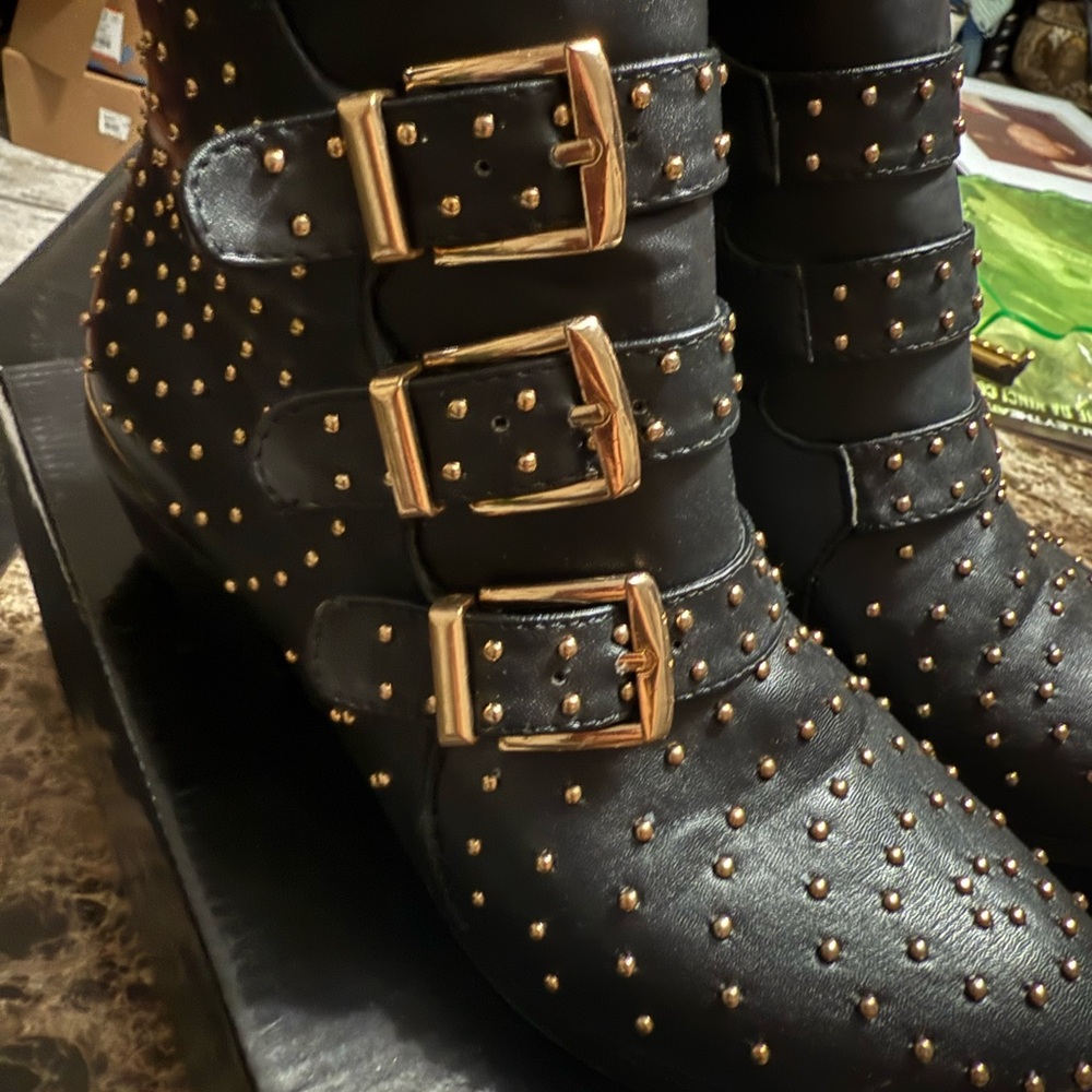 Francesca's Collections Black Ankle Boots with Gold Accents - Never Worn